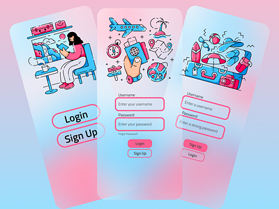 vacation app login and signup page using glass morphism