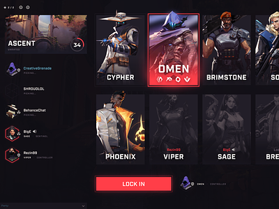 VALORANT Agent Selection Screen UI [For Fun] character design esports gaming pc ui ux valorant video game