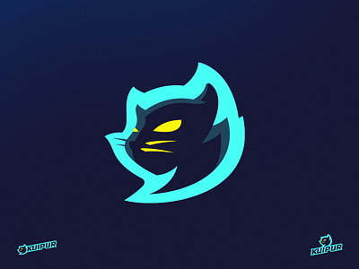Cat Logo Design - KUIPUR blue cat creative grenade dark esports feline gaming logo mascot minimal neon panther sporty streaming yellow