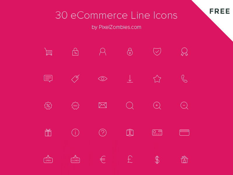 30 FREE eCommerce Line Icons pixelzombies wordpress store shop ecommerce simple monoline line icons free