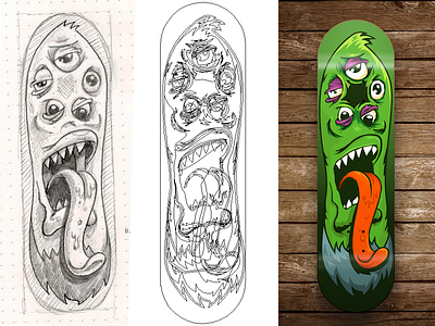 Deck One - Adobe Stream adobe deck design green monster process skateboard sketch stream tongue twitch