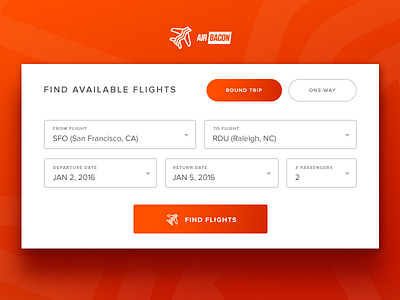 Air Bacon - UI Practice airline airplane bacon contact flight form orange process trip ui ux