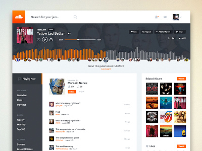 SoundCloud Redesign - For Fun! audio cloud feed music orange play player redesign sound soundcloud stream ui