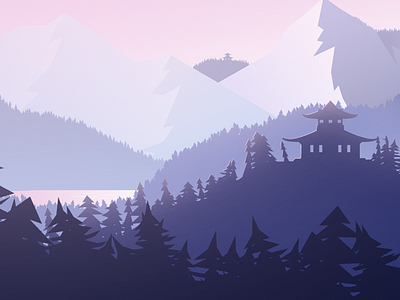 Towers - Animation and Wallpapers Attached animation forest gif japanese landscape layer minimal mountains pink purple shape trees