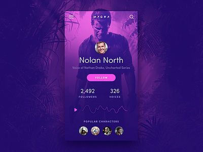 Daily UI 006 - User Profile 006 actor app daily ui gaming pink purple ui arcade uncharted voice