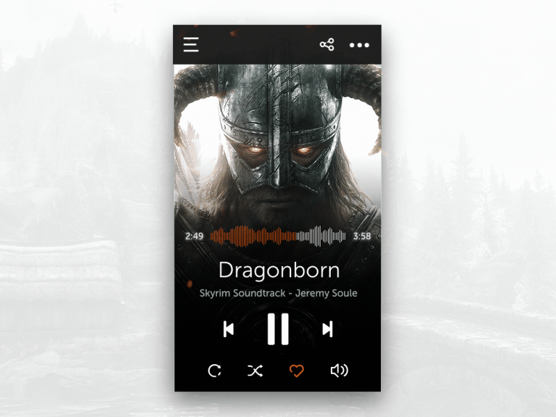 Daily UI 009 and 010 - Music Player + Social Share 009 010 animated daily ui gaming gif music player share skyrim social sound