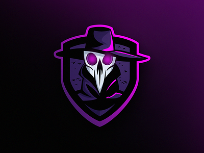 "Crow" Mascot Logo bird crow doctor esports game gaming hat logo mascot mask pink purple shield