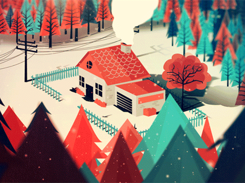 A rather lovely thing animation color house lonely particles snow trees winter