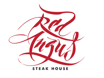 Red Angus angus beef bull calligraphy cow eatery hand style hand written lettering logo red restaurant steak steak house type typography