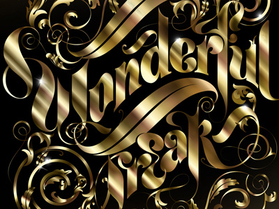 Wonderful Freak gold leaf lettering ornamental type lettering typography