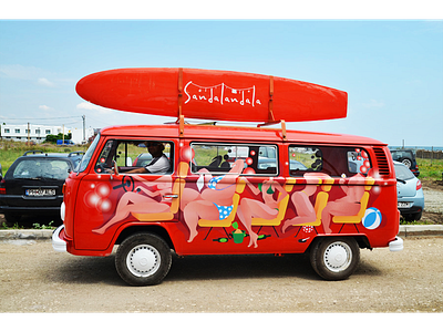 Van branding camping illustration sandalandala seaside surf surfboard van