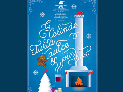 Christmas Party Invitation christmas fireplace illustration invitation lettering santa type typography