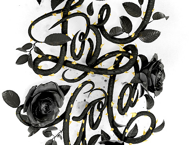 Love Rose 3d gold lettering rose type typography