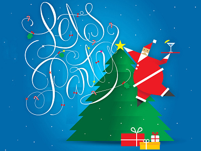 Let's Party illustration illustrative type lettering santa type type lettering typography