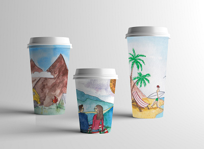 Individual cups for takeaway coffee the coffee house art brand brand design branding branding agency branding and identity coffee coffeehouse illustraion illustration restaurant travel watercolor