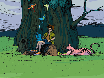 Reader under the tree illustration