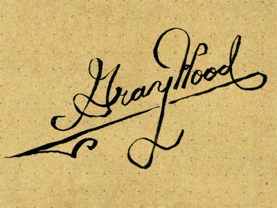 Gray Hood Script brush ink logo script type