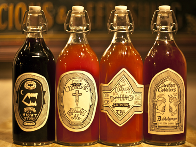 Cobbler's Home Brew beer bottles hand drawn illustration labels packaging type