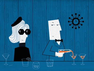 Spy Drinks character classy glass gun illustration martini packaging spy tux wip