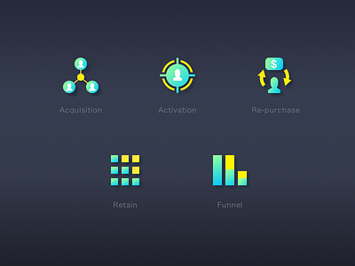Icon Set_Data Analytics acquisition activation analytics data funnel icons re purchase retain
