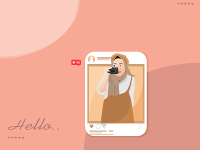 Hijab With Camera on Social Media app design flat illustrations girl girl illustration hijab woman illustration minimal vector web