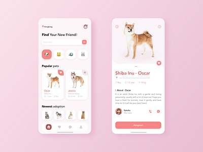 Pink Adopt pets app interface app design illustration pets pink ui ux