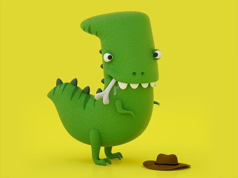36 days of type - letter J tyrannosaurus jurassicpark dinosaur character design 3d