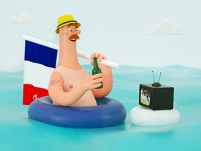 Football Fan world cup 2018 3d beer character design foot france illustration sea worldcup2018