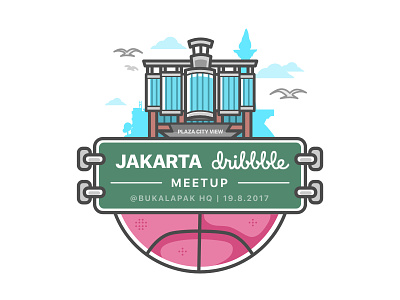Jakarta Dribbble Meetup x Bukalapak bukalapak design dribbble flat illustration indonesia jakarta line art meetup plaza city view sketch