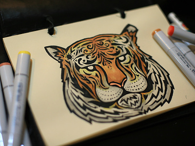 Tiger illustration copic draw illustration marker pens rorschach tatoo tiger tribal