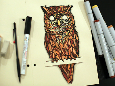 Owl Illustration animal bold copic illustration marker outline owl pens