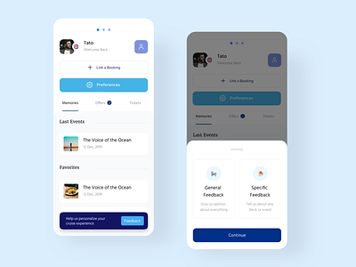 Cruise Profile app app design booking cruise cruise ship design events feedbak mobile profile ship ui user