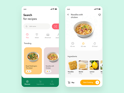 Recipe App Design app chef cooking dishes food food app ingredients minimal layout mobile recipes ui