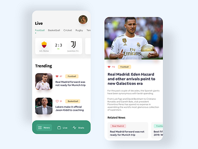 Sports News app app design articles basketball football mobile mobile design news soccer sport sports