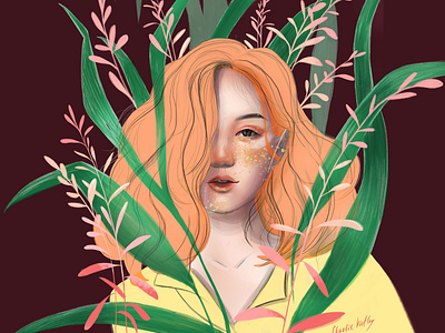 orange digital fashion flower girl graphics illustration orange plants woman yellow