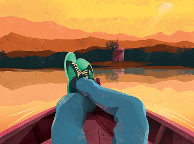 The boat trip adobe adobe photoshop advertising art artist boating boats design digital illustration dribbble best shot dribbblers graphic illustration art illustrator ilustration lake minimal nature illustration vector illustration world