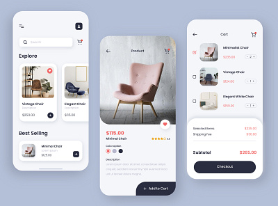 Furniture Shopping App app design ecommerce furniture illustrator sofa ui ux