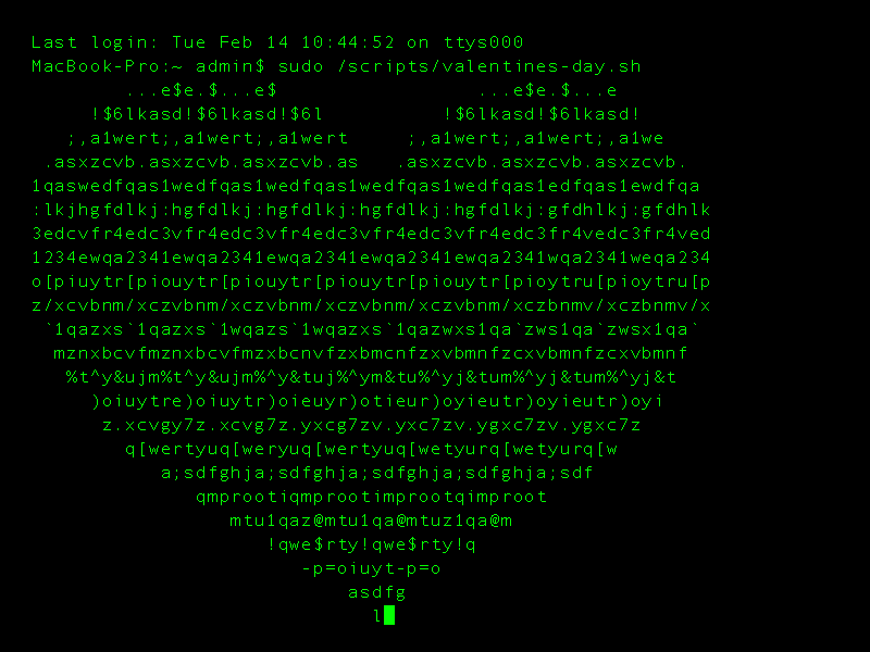 Terminally in Love ascii black code green heart script terminal valentine valentines day