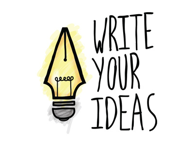Write Your Ideas fountain pen hand drawn hand drawn type ideas illustrate illustration light light bulb pen society6 typography write write ideas writing
