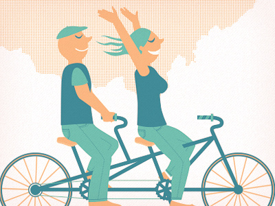 Oh how I love to ride 3 colors adobe illustrator adobe illustrator cs3 bicycle bicycles bike blue dots green illustrator illustrator cs3 man man and woman navy orange peach poster poster design relationship silkscreen teal tri colored woman
