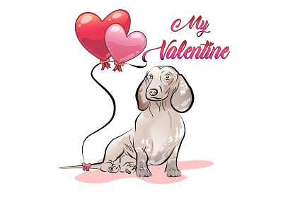 Dachshund Valentine's Day Baloon Hearts design illustration typography