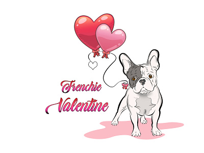 Frenchie Valentine's Day Baloon Hearts design illustration typography