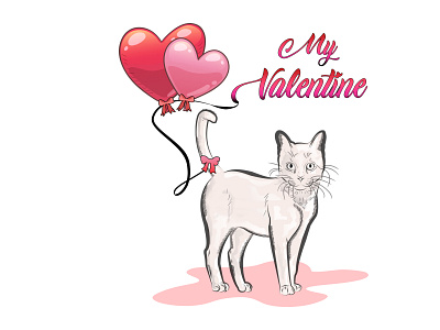 Cat Valentine's Day Baloon Hearts design illustration typography