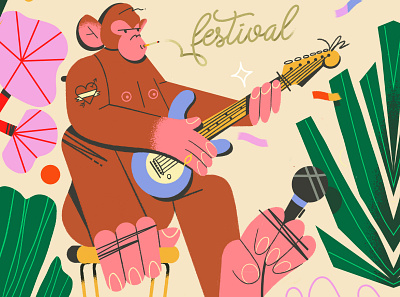 Monkey Music Festival 🍌 animation character color design festival graphic illustration monkey motion graphics music rock