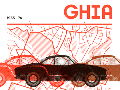 Karmann Guia car illustration map retro transport vector vintage