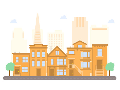San Francisco buildings flat graphics houses orange san francisco sf