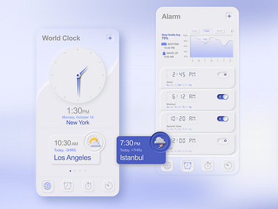 Skeuomorphism / Neumorphism UI Clock and Alarm