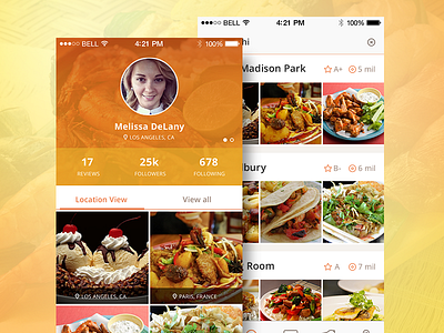 Foodies food gourmet iphone profile search ui yellow