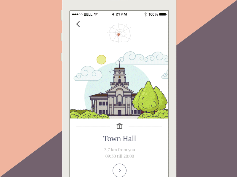 City Guide app concept map building town hall iphone ios animation church concept app guide city
