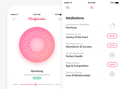 Meditation App - Music Player and Playlist app gradient ios meditation music player ui